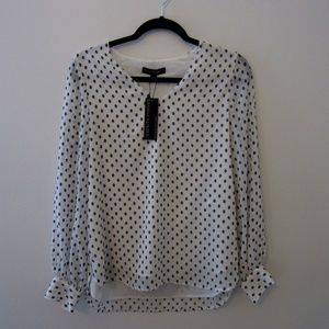 Banana Republic Blouse Long Sleeve/XS/White with Black Embroidered Dots